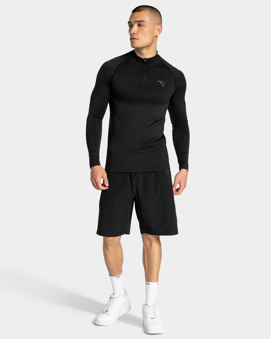 Haut à manches longues demi-zippé Workout sans coutures « noir/anthracite »