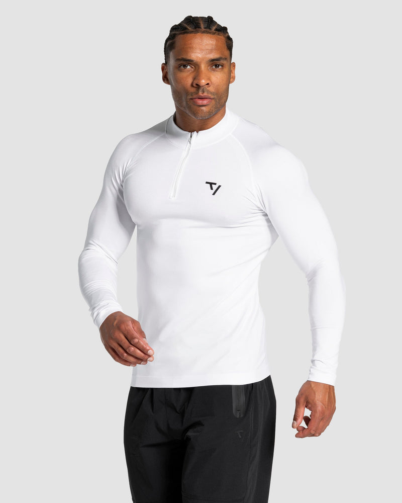 Haut à manches longues demi-zippé Workout sans coutures « blanc »