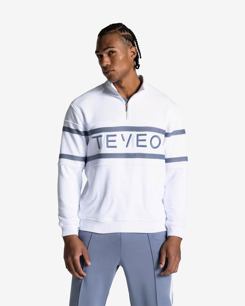 Sweat-shirt demi-zippé Club « blanc-bleu-acier »